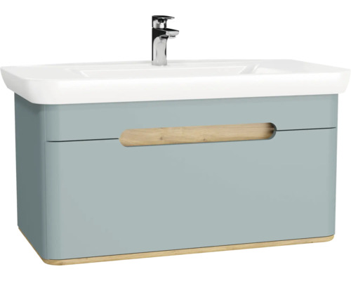 Lavabo avec meuble bas VitrA Sento lxhxp 98x52x49 cm couleur de façade vert fjord mat 65875 Meuble sous-lavabo avec lavabo et robinet