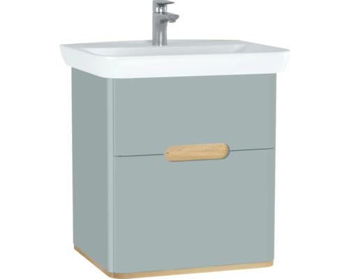 Lavabo avec meuble bas VitrA Sento lxhxp 63x68.5x49 cm couleur de façade vert fjord mat 65876 Meuble-lavabo avec robinet et meuble sous-lavabo avec tiroir