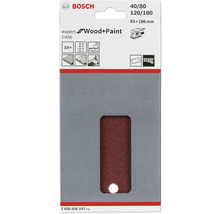 Papier abrasif Bosch Expert C430 pour bois et peinture, grain 40/80/120/180, dimensions 93x186 millimètres, 10 pièces