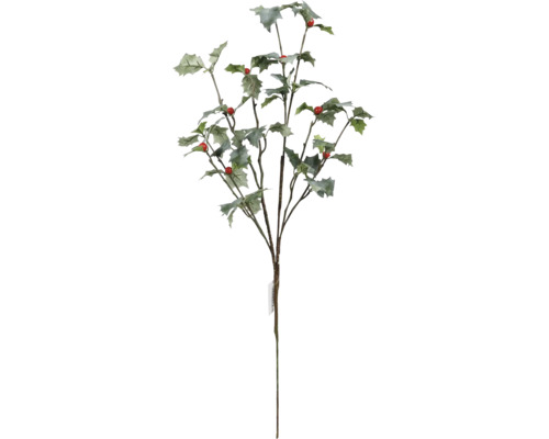 Kunstpflanze Mistelzweig mit roten Beeren Kunststoff H 60 cm grün Dekorativer künstlicher Stechpalmenzweig mit Blättern und roten Beeren