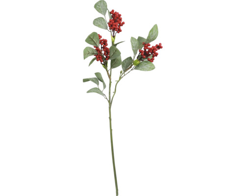 Kunstpflanze Zweig mit roten Beeren Kunststoff H 70 cm grün Dekorativer Zweig mit Blättern und Beeren zur Dekoration