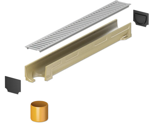 Einzelteile einer Entwässerungsrinne