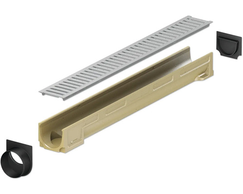 Caniveau de drainage avec grille, embout et raccord d''évacuation