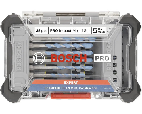 Bosch Jeu mixte Pro Impact 35 pièces dans une boîte de rangement transparente