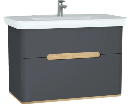 Waschbecken mit Unterschrank VitrA Sento BxHxT 98x68.5x49 cm Frontfarbe anthrazit matt 60838 Waschtischunterschrank mit zwei Schubladen, Waschtisch und Armatur