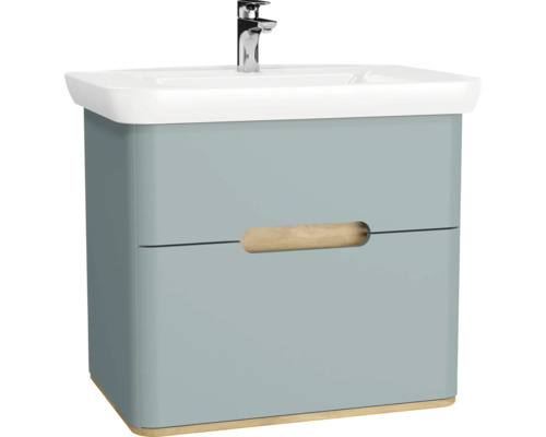 Lavabo avec meuble bas VitrA Sento lxhxp 78x68.5x49 cm couleur de façade vert fjord mat 65877 Meuble-lavabo avec meuble sous-vasque, lavabo et robinet