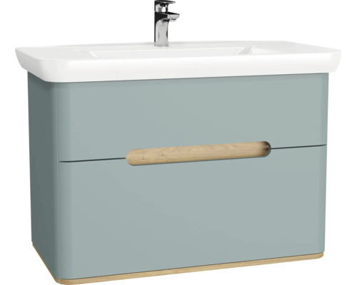 Waschbecken mit Unterschrank VitrA Sento BxHxT 98x68.5x49 cm Frontfarbe fjordgrün matt 65878 Waschtischunterschrank mit Waschbecken und Armatur