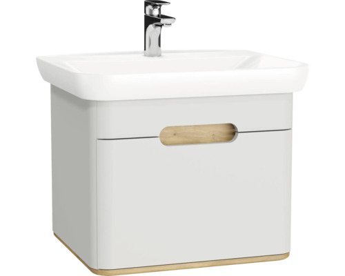 Lavabo avec meuble bas VitrA Sento lxhxp 63x52x49 cm couleur de façade gris clair mat 65985 Meuble sous-lavabo avec lavabo et robinet