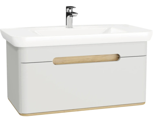 Waschbecken mit Unterschrank VitrA Sento BxHxT 98x52x49 cm Frontfarbe hellgrau matt 65987 Waschtischunterschrank mit Waschbecken und Armatur