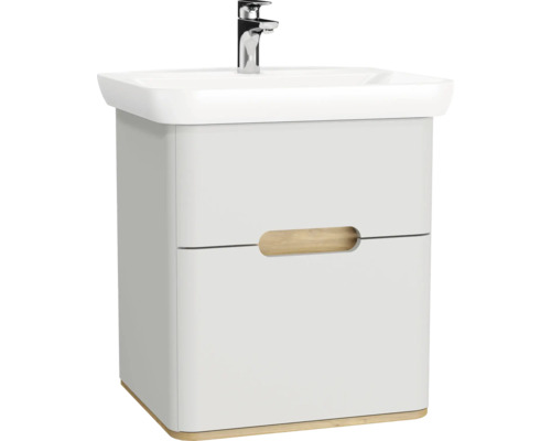 Lavabo avec meuble bas VitrA Sento lxhxp 63x68.5x49 cm couleur de façade gris clair mat 65988 Meuble sous-lavabo avec lavabo et robinet