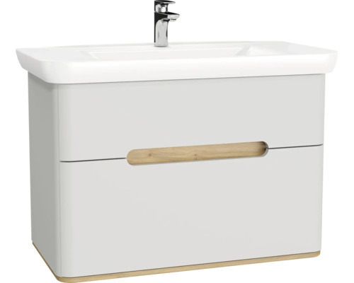 Waschbecken mit Unterschrank VitrA Sento BxHxT 98x68.5x49 cm Frontfarbe hellgrau matt 65990 Waschtischunterschrank mit zwei Schubladen, Waschbecken und Armatur