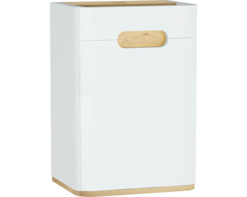 Weisser Badschrank mit Holzgriffen