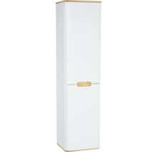 Weißer Hochschrank mit Holzelementen