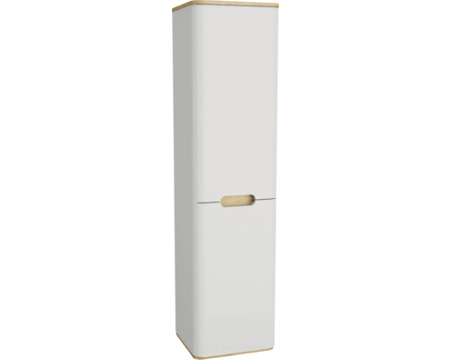 Hoher Badezimmerschrank mit einer Tür und Holzgriffen