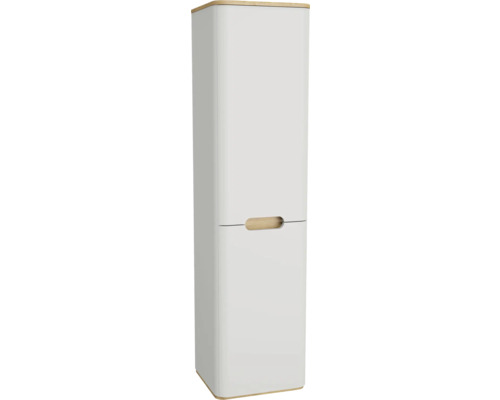 Armoire haute avec panier à linge VitrA Sento gauche lxhxp 40x157.5x35 cm couleur de façade gris clair mat Armoire haute avec un compartiment et une poignée en bois