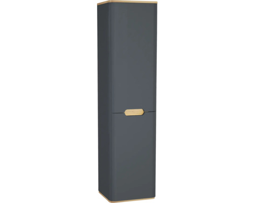 Armoire haute avec panier à linge VitrA Sento droite lxhxp 40x157.5x35 cm couleur de façade anthracite mat Armoire de salle de bains haute avec deux portes et poignées en bois