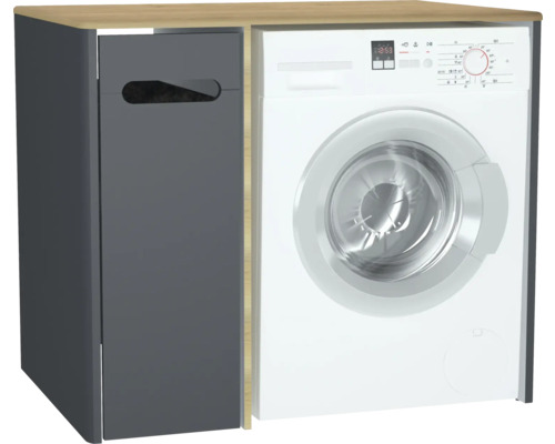 Waschmaschine und Unterschrank mit Wäschekorb für das Badezimmer