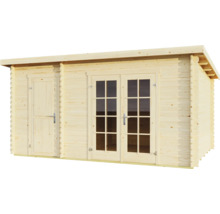 Abri de jardin en bois avec double porte et porte latérale