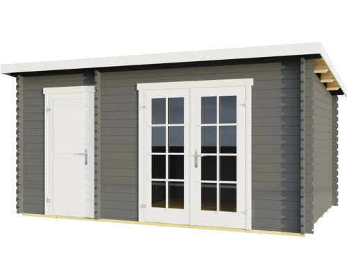 Abri de jardin gris avec porte double et porte simple
