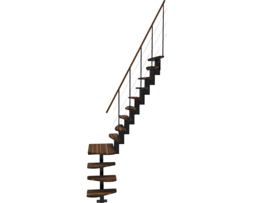 Escalier en bois avec garde-corps en métal