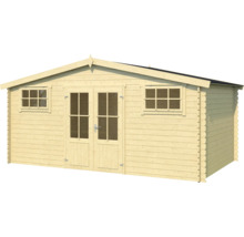 Abri de jardin en bois avec fenêtres et porte double