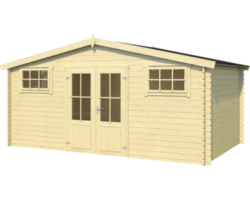 Abri de jardin en bois avec fenêtres et porte double