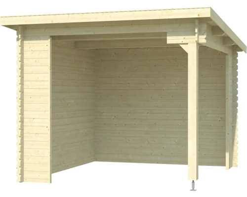 Holzunterstand aus naturbelassenem Holz