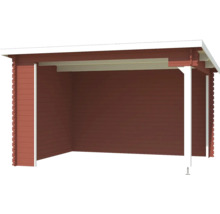 Offener Geräteschuppen aus Holz mit Dach