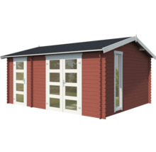 Abri de jardin en bois avec fenêtres et portes