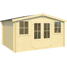 Abri de jardin en bois avec fenêtres et porte double