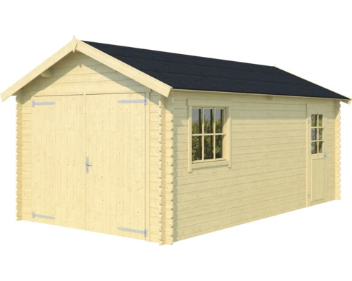 Abri de jardin en bois avec double porte, fenêtre et toit à deux pentes