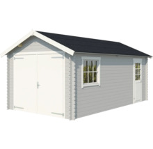 Abri de jardin en bois avec double porte, fenêtres et toit à deux pentes