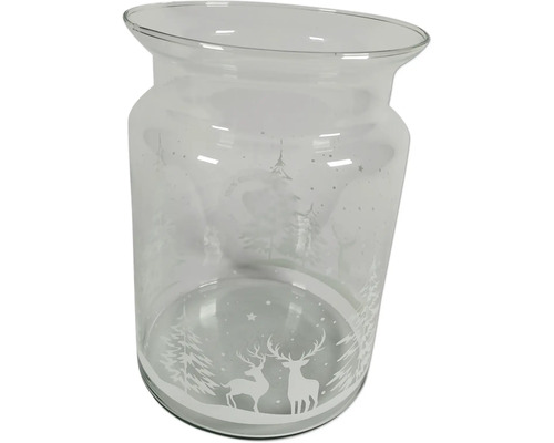 Windlicht Wald Glas Ø 18 cm H 25 cm farblos Glasvase mit Winterwald- und Hirschmotiv