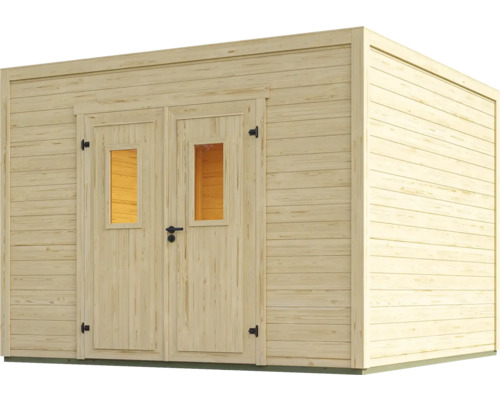 Abri de jardin en bois avec double porte et fenêtres