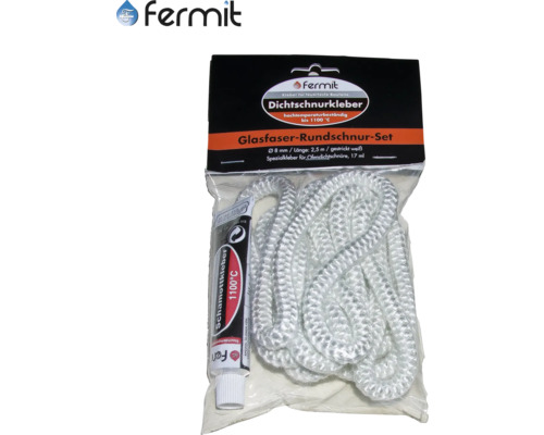 Fermit Glasfaser Rundschnur Set mit Schamottkleber, 8 mm Durchmesser, 2,5 m Länge