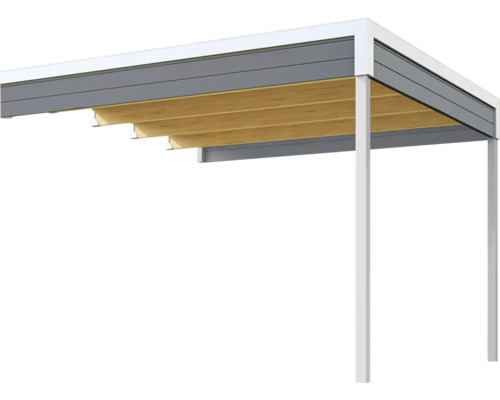 Extension de toiture abri de jardin Outdoor Life Felix 3/Fynn 3 300 x 300 cm vert gris Pergola avec décor bois et cadre en aluminium