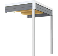 Vue détaillée d''un toit de terrasse avec une sous-construction en bois et un toit à lamelles