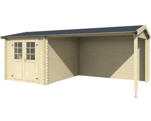 Abri de jardin en bois avec double porte et auvent