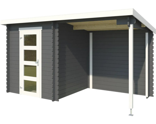 Abri de jardin avec véranda et porte à vitres