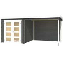 Abri de jardin en bois avec double porte et véranda couverte