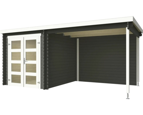 Abri de jardin en bois avec porte double et espace couvert