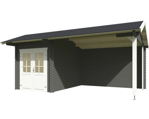 Abri de jardin en bois avec double porte et auvent