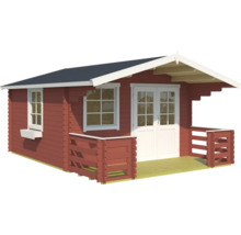 Abri de jardin en bois avec véranda, fenêtres et porte double