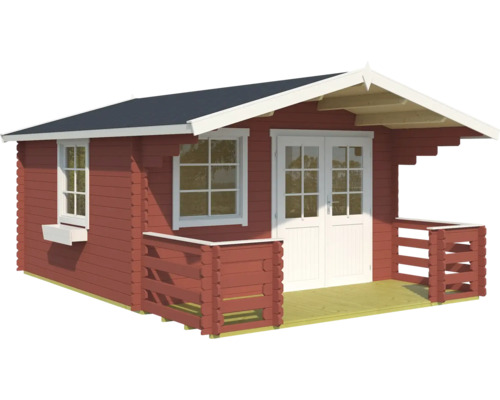 Abri de jardin en bois avec véranda, fenêtres et porte double