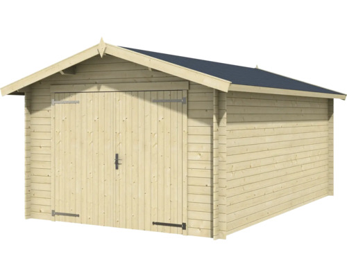 Garage en bois avec toit en pente et double porte