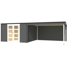 Abri de jardin en bois avec double porte et auvent latéral