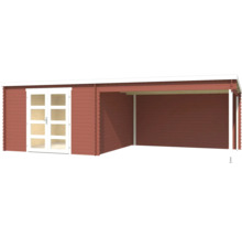 Abri de jardin en bois avec double porte et annexe ouverte