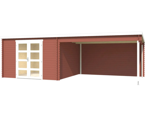 Abri de jardin en bois avec double porte et annexe ouverte