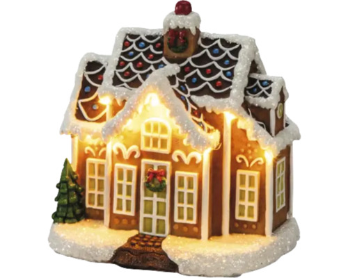 Scène à LED mais en pain d’épices avec musique Konstsmide longueur du câble d’alimentation 1,8 m 9 LED couleur d’éclairage multicolore sur batterie avec minuterie 6 heures Maison en pain d''épices avec éclairage et décoration