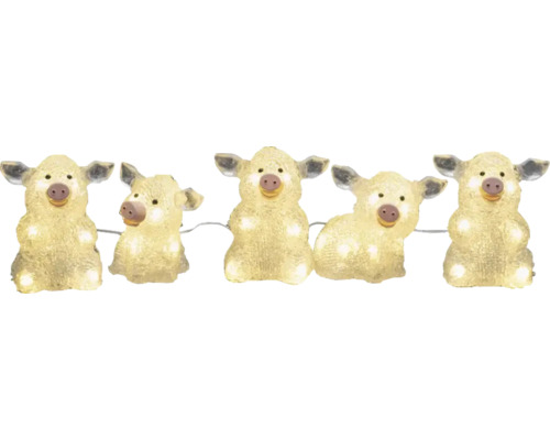 LED Leuchtfigur Konstsmide 5er-Set Acryl Schweine H 12.5 cm 4 m + Zuleitungslänge 5 m Lichtfarbe warmweiss Lichterkette mit Schweinchenfiguren für den Innenbereich